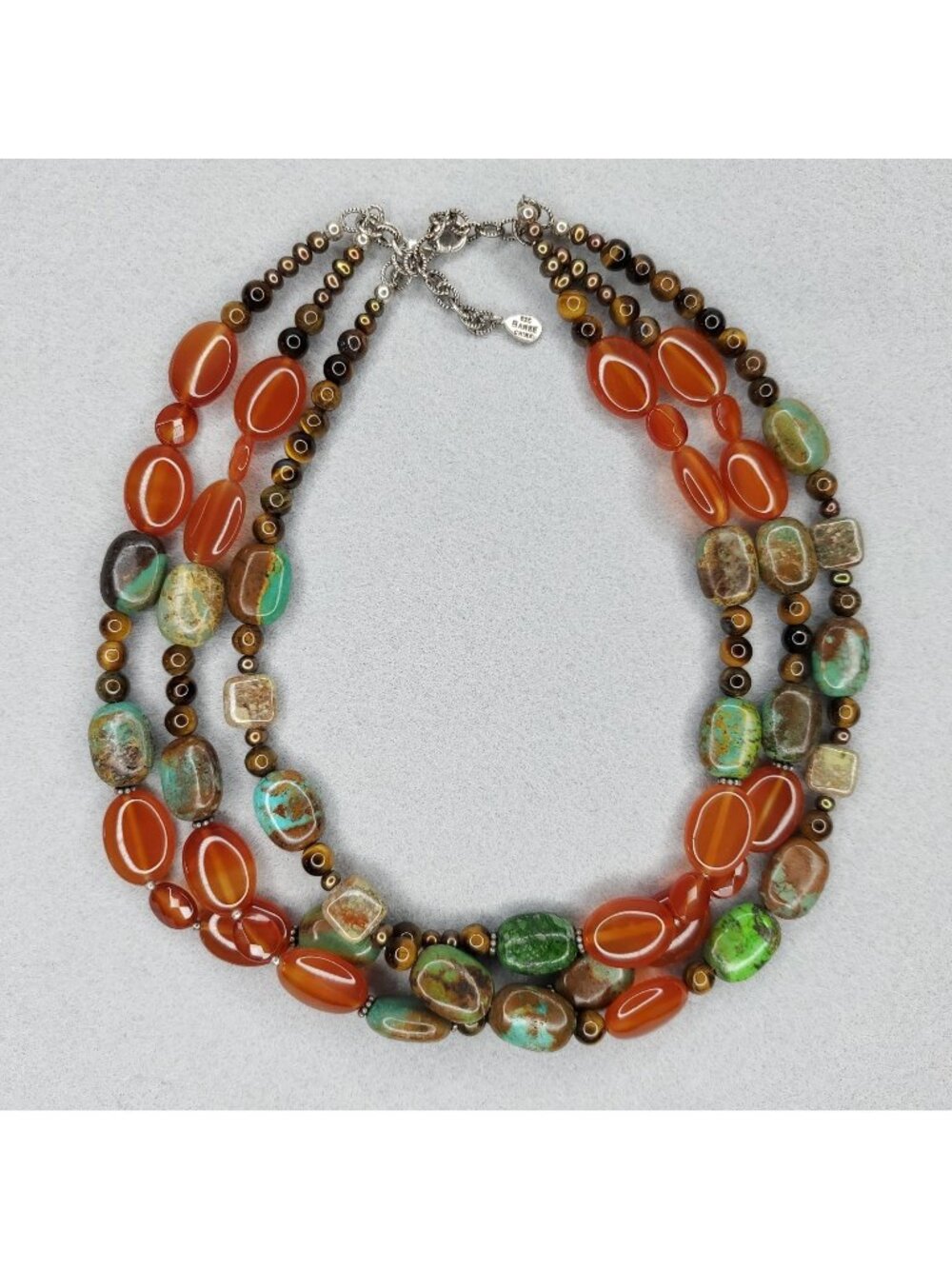 Barse Beaded Necklace Turquoise Carnelian Sterling Silver Multi Strand 18"